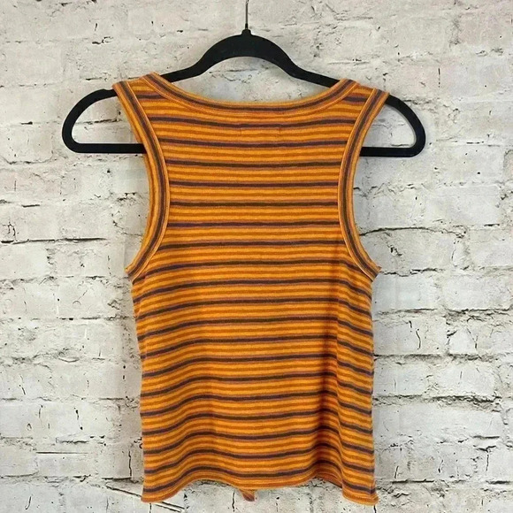 Madewell XS Audio Knot-Front Tank Top Striped Rust Navy Blue Yellow Gold L8971 - Picture 9 of 9